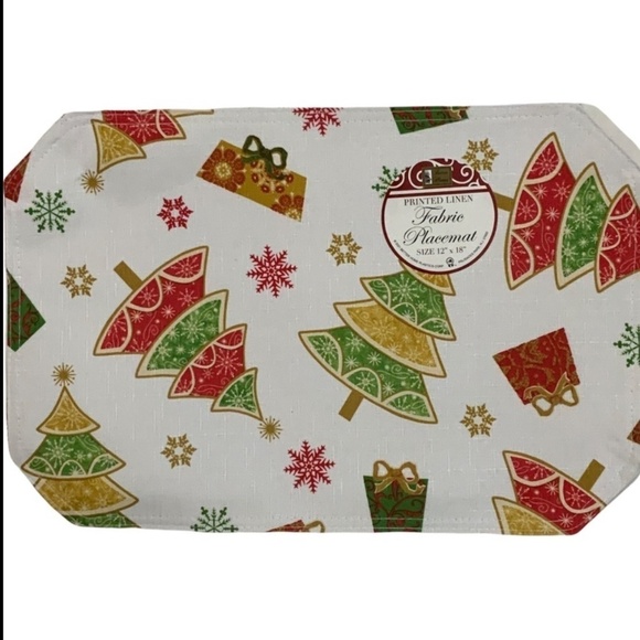 Printed Linen Fabric Placemats Christmas Holiday Reversible 12 in X 18 in White - Picture 4 of 7
